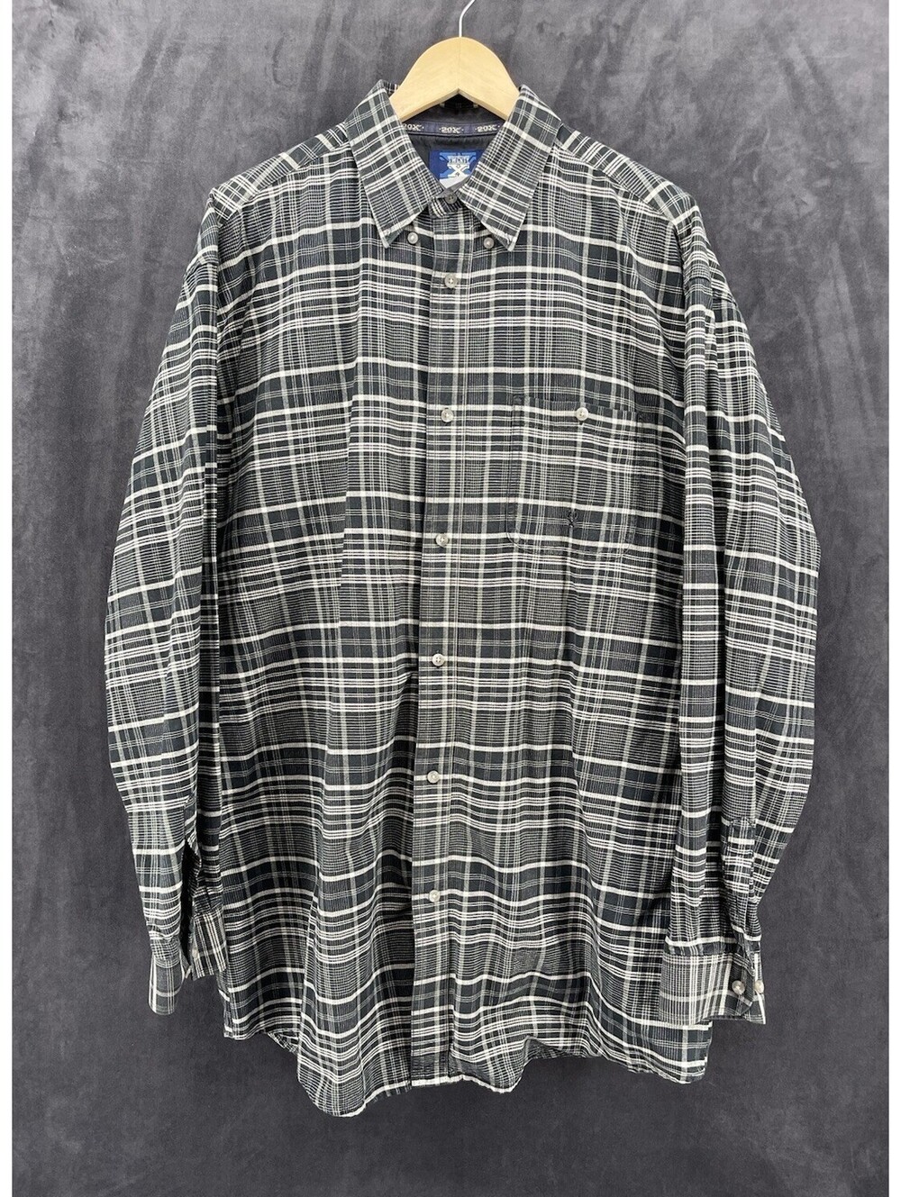 Wrangler 20X Men’s Plaid Western Shirt Black White Size XL? See Measurements